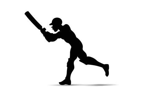 Silhouette Of A Cricket Batsman In Playing Action On White Background