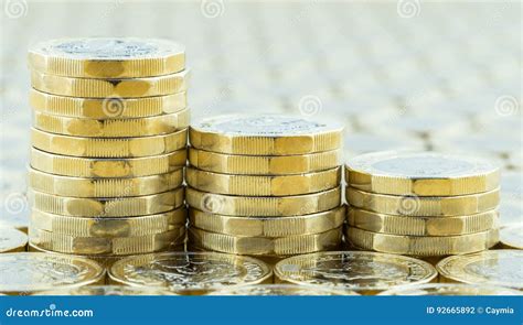 British Money Three Pound Coins Descending Stacks Stock Photo Image