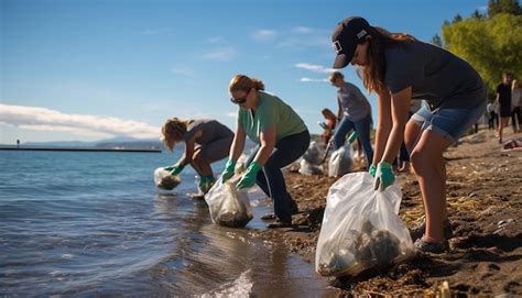 A Beach Cleanup Event With Volunteers Of All Ages Collecting Trash