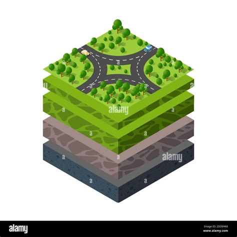 Geological And Underground Layers Of Soil Under The Isometric Stock