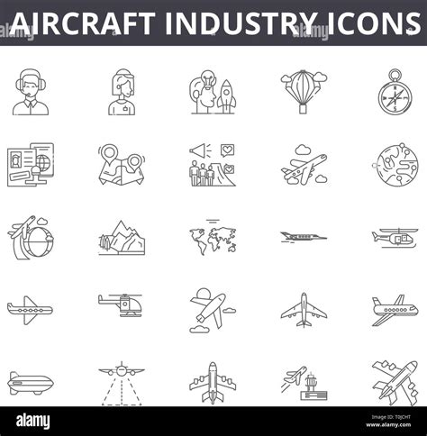 Aircraft Industry Line Icons Editable Stroke Signs Concept Icons