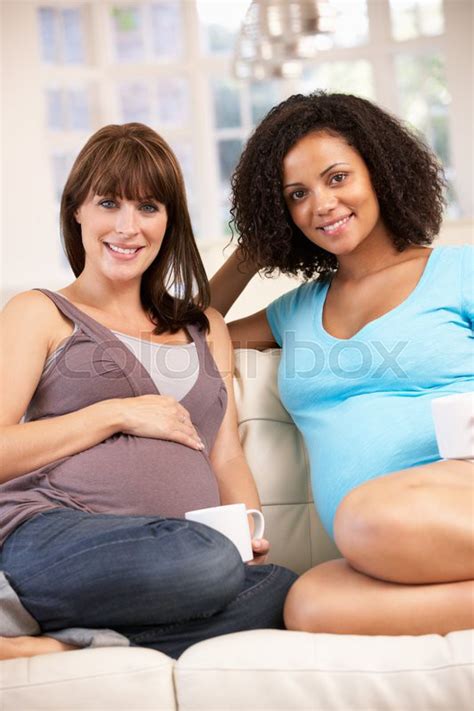 Pregnant Women Relaxing Together Stock Image Colourbox