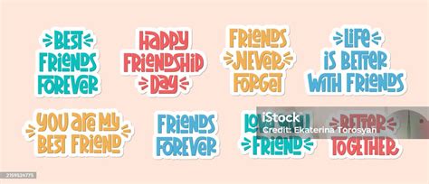 Friendship Day Quotes Stickers Vector Hand Lettering Of Friends ...