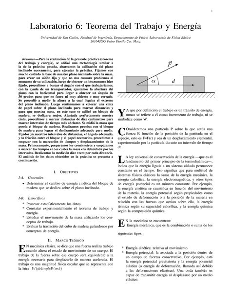 Fisica Basic Informe Laboratorio Teorema Del Trabajo Y Energ A