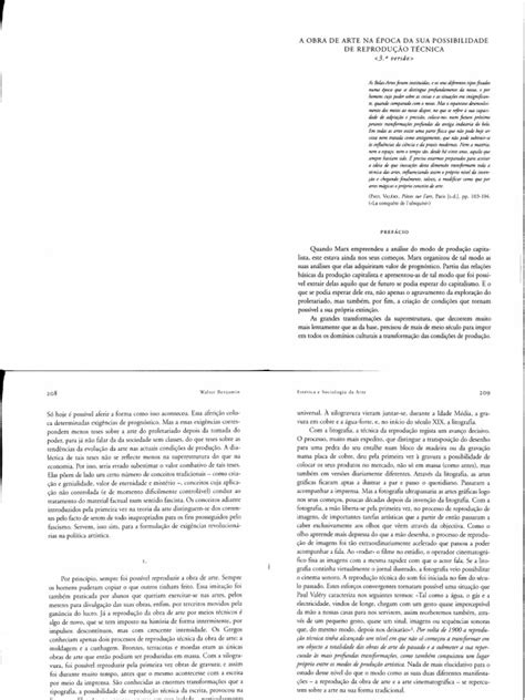 PDF 1 Walter Benjamin Obra de Arte na Época da sua Possibilidade de