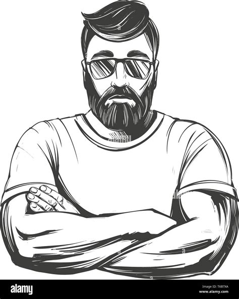 Bearded Strong Man Hand Drawn Vector Illustration Realistic Sketch