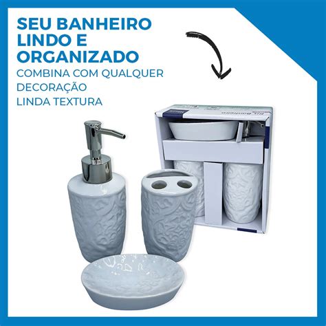 Kit Banheiro Lavabo Porcelana 3 Peças Branco Conjunto Dispenser Porta