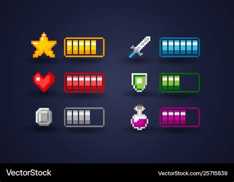 Vector Pixel Art Video Game Interface Icon Set Vector Image