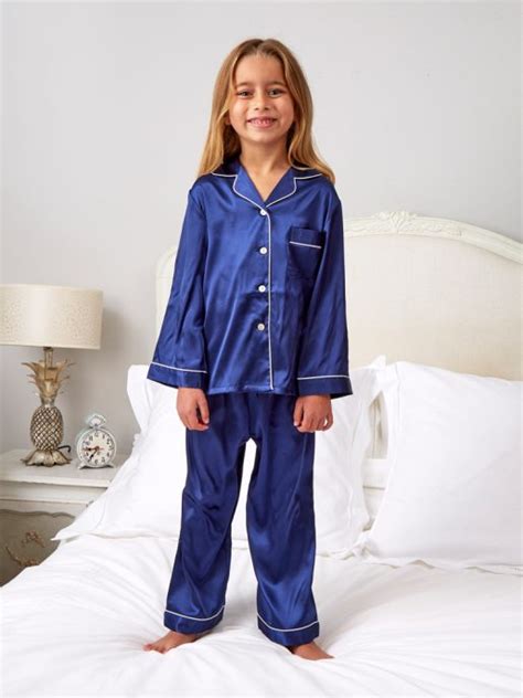 Personalised Girls Mini Navy Satin Pyjamas Lunn Antiques