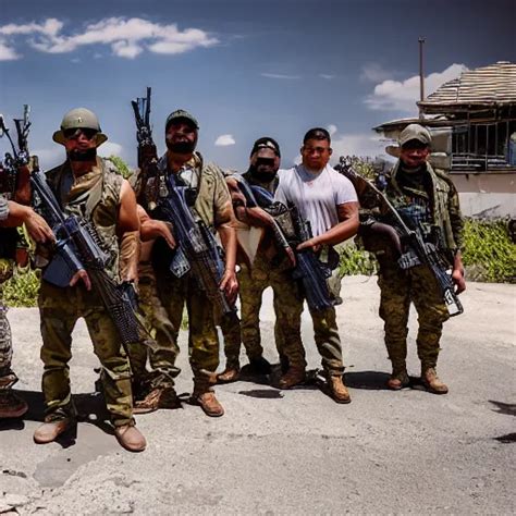 Heavily Armed Battalion Of Drug Cartel Members With Stable Diffusion