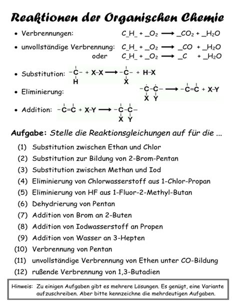 Reaktionen der Organischen Chemie