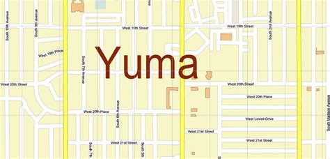 Yuma Arizona Us Pdf Vector Map City Plan High Detailed Street Map Editable Adobe Pdf In Layers