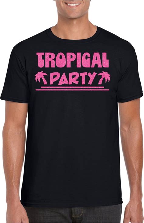 Bellatio Decorations Tropical Party T Shirt Heren Met Glitters