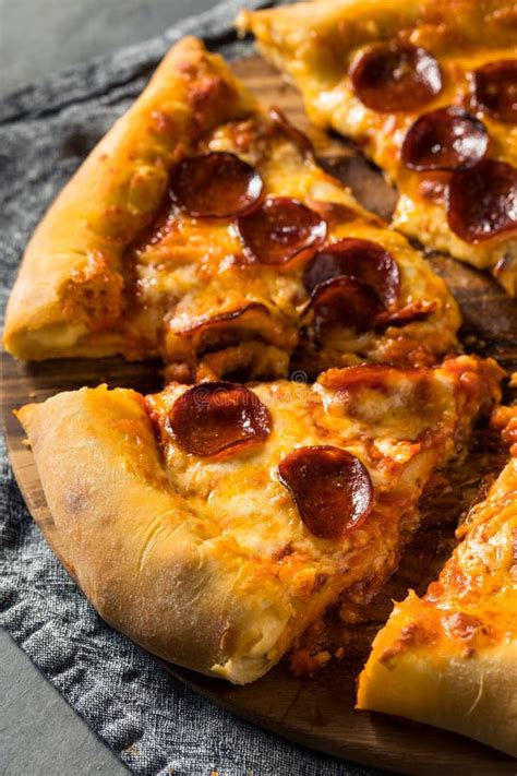 Homemade Pepperoni Stuffed Crust Pizza Stock Image Image Of Food