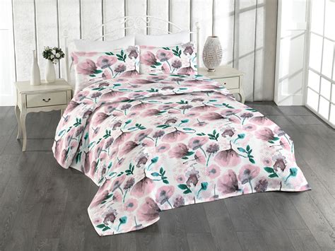 Ambesonne Floral Quilted Bedspread Set 3 Pcs Pastel Dreamy Poppy