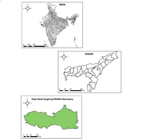 Map of East Karbi Anglong Wildlife Sanctuary, Assam, indicating ...