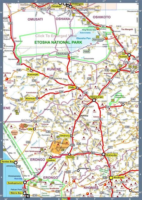 Namibia map with distances - Namibia road map with distances (Southern Africa - Africa)