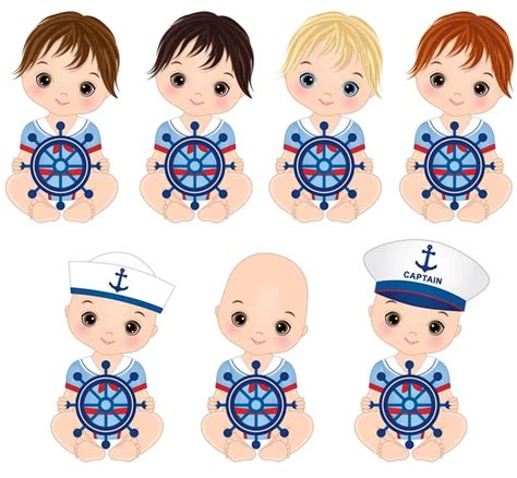 Vector Cute Baby Boy Dressed In Nautical Style — Stock Vector