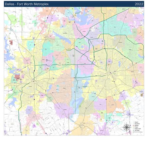 25x24in Dallas Fort Worth Metroplex Map 【laminated】