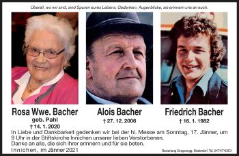 Traueranzeigen Von Friedrich Bacher Trauer Bz