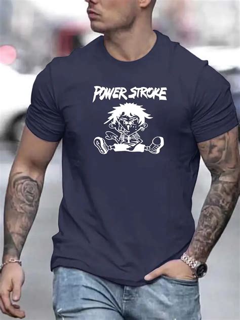 Power Stroke Letter Print Mens Short Sleeve T Shirts Comfy Temu Canada