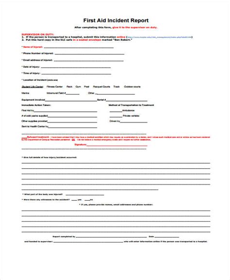 First Aid Incident Report Form Template Best Template Ideas