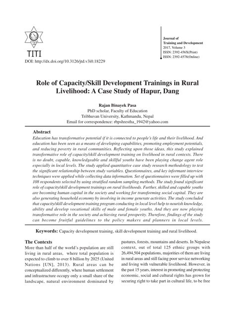 Pdf Role Of Capacity Skill Development Trainings In Rural Livelihood