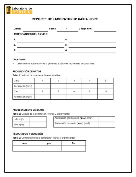 Reporte Lab Fisi S Cl Reporte De Laboratorio Ca Da Libre