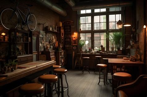 Premium Photo | Interior of a vintage pub with wooden bar counter and ...