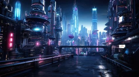 Premium Ai Image Cyberpunk City View At Night Futuristic Design Of