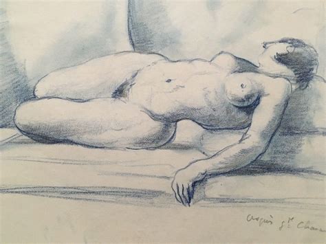 Very Beautiful Old Nude Pencil Drawing On Paper Woman Lying Naked