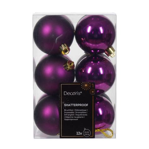 Decoris Kerstballen 12x Paars 6 Cm Kunststof Leen Bakker