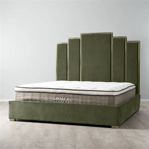 Jacques Olive Green Velvet Queen Bed Brushed Champagne Gold Frame