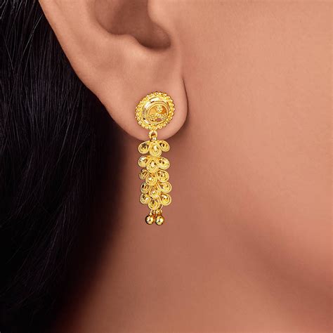 Buy Floral Yellow Gold Drop Earrings At Best Price Tanishq Uae