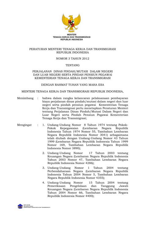 Pdf Peraturan Menteri Tenaga Kerja Dan Transmigrasi Corphr Wp