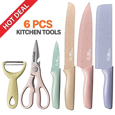 6 IN 1 Stainless Steel Kitchen Knife Scissor Peeler Cutlery Culinary