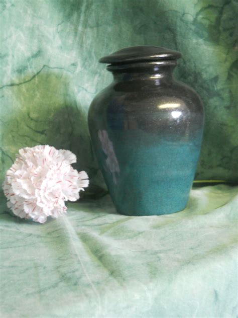 Small Ceramic Jar With Lid Crematio Urn For Ashes Shimmering Black And Teal Jar With Lid