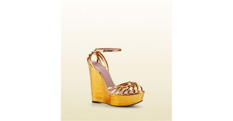 Gucci Alice Metallic Leather High Heel Wedge Sandal Lyst