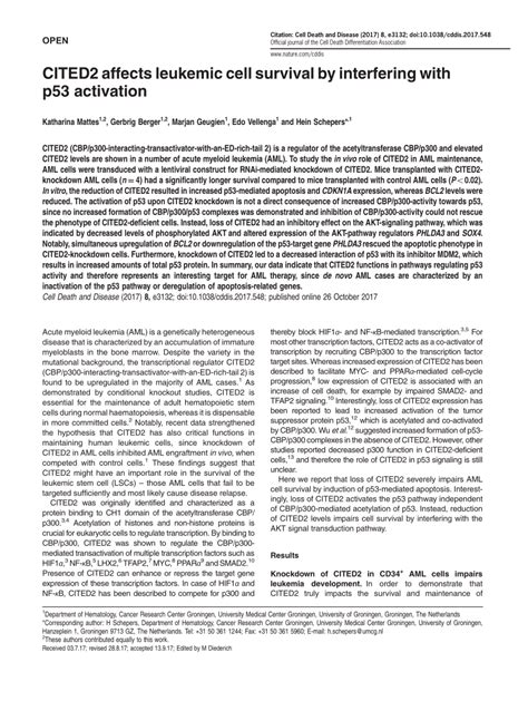 Pdf Cited Affects Leukemic Cell Survival By Interfering With P