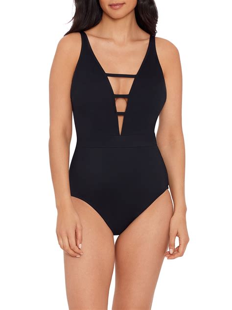 Time And Tru Womens V Strappy Front One Piece Swimsuit