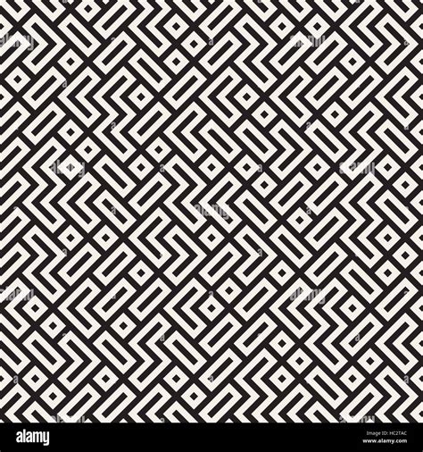 Irregular Maze Lines Vector Seamless Black And White Pattern Stock