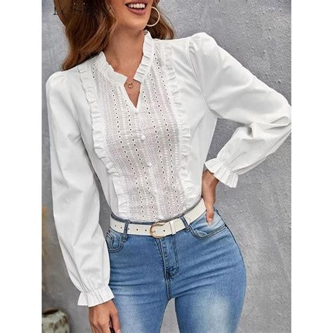 Elegante Costura Feminina Blusas Elegantes Moda Puff Manga Longa Top