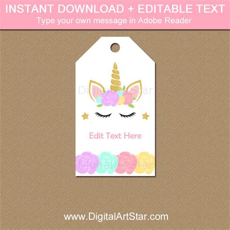 Unicorn Thank You Tags Printable Editable Birthday Tags Unicorn Party