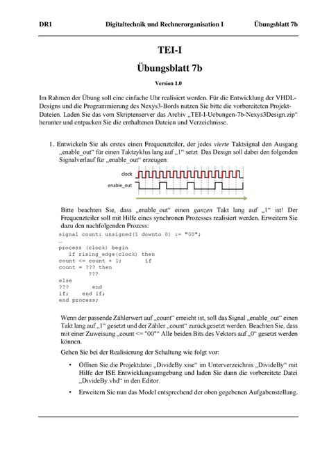 DR1 Uebungen Blatt 7b DR1 Digitaltechnik Und Rechnerorganisation I