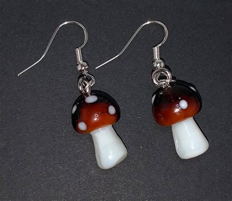 Brown Mushroom Dangle Earrings Hand Made Fungi Earrings Etsy