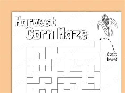 Harvest Corn Maze Activity Page Printable Fall Activity Sheet Children ...