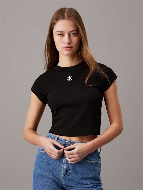 Slim Cropped Ribbed T Shirt Calvin Klein