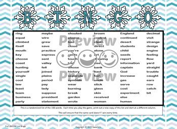 Fry Sight Words Th List Bingo Winter By Sweetie S Tpt