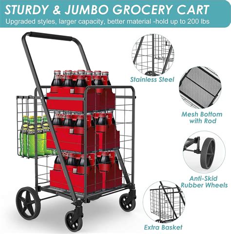 Buy Shopping Cart For Groceries Jumbo Upgraded Grocery Cart With