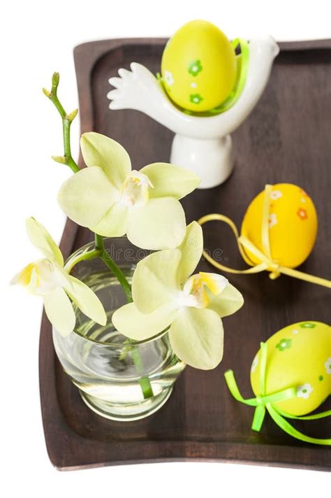 Easter Eggs and Flowers of Orchids. Stock Photo - Image of holiday ...